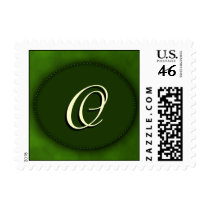 Green monogram in Oval - cream font - letter O postage by aslentz Green monogram in Oval - cream font - letter O postage