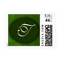 Green monogram in Oval - cream font - letter T postage by aslentz Green monogram in Oval - cream font - letter T postage