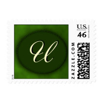 Green monogram in Oval - cream font - letter U stamps