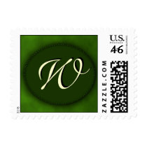 Green monogram in Oval - cream font - letter W postage by aslentz Green monogram in Oval - cream font - letter W postage