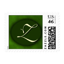 Green monogram in Oval - cream font - letter Z postage