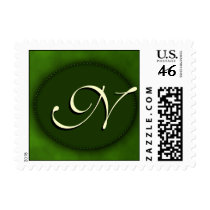 Green monogram in Oval - cream INITIAL N stamps