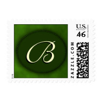 Green monogram in Oval - cream script - initial B postage by aslentz Green monogram in Oval - cream script - initial B postage