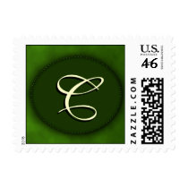 Green monogram in Oval - cream script - initial C postage by aslentz Green monogram in Oval - cream script - initial C postage