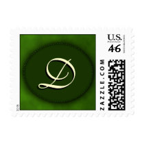 Green monogram in Oval - cream script - initial D postage by aslentz Green monogram in Oval - cream script - initial D postage