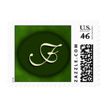 Green monogram in Oval - cream script - initial F postage by aslentz Green monogram in Oval - cream script - initial F postage