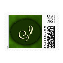 Green monogram in Oval - cream script initial I postage by aslentz Green monogram in Oval - cream script initial I postage