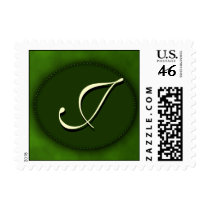Green monogram in Oval - cream script initial J postage by aslentz Green monogram in Oval - cream script initial J postage