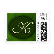 Green monogram in Oval - cream script initial K stamps