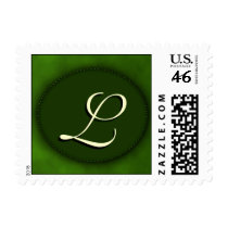 Green monogram in Oval - cream script initial L postage