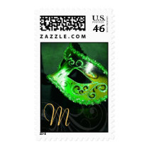 Green Monogram Masquerade Party Postage