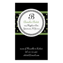 green MONOGRAM mommy calling card Business Card Template