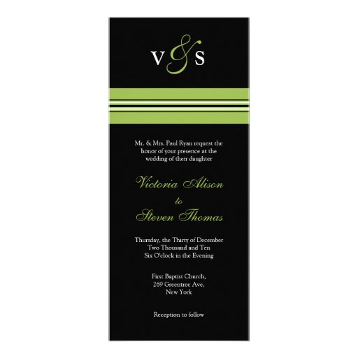 Green Monogram Stripe wedding invitation