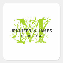Green Monogram Wedding Favour Stickers