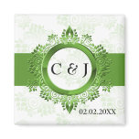 green monogram wedding save the date magnets