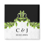 green monogram wedding save the date magnets