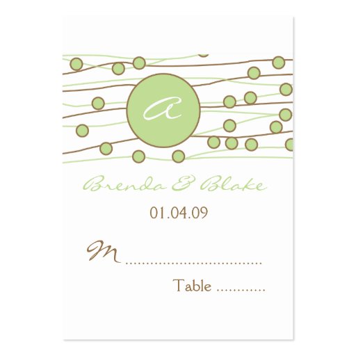 Green Monogram Wedding Table Seating Cards Business Cards (front side)