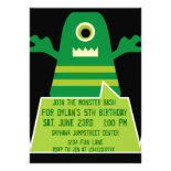 Green Monster Birthday Party Invitations Black
