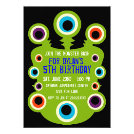 Green Monster Eyes Birthday Party Invitations