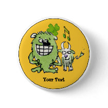 Green Monster Goat Shamrock Cartoon Buttons Pins