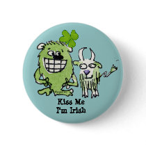 Green Monster Goat Shamrock Cartoons Button