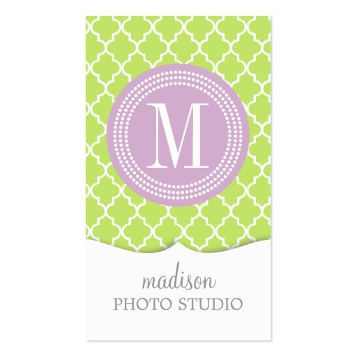 Green Moroccan Tiles Lattice Personalized Business Card (front side)