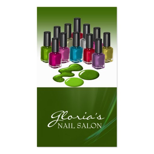 Green Nail Technician Business Cards (front side)