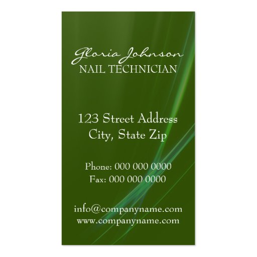 Green Nail Technician Business Cards (back side)