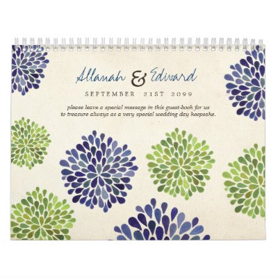 Green & Navy Blue Flowers Wedding Photo Guest Book Wall Calendar Green & Navy Blue Flowers Wedding Photo Guest Book Wall Calendar