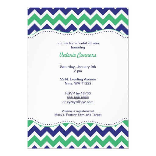 Green & Navy Chevron Bridal Wedding Shower Invite