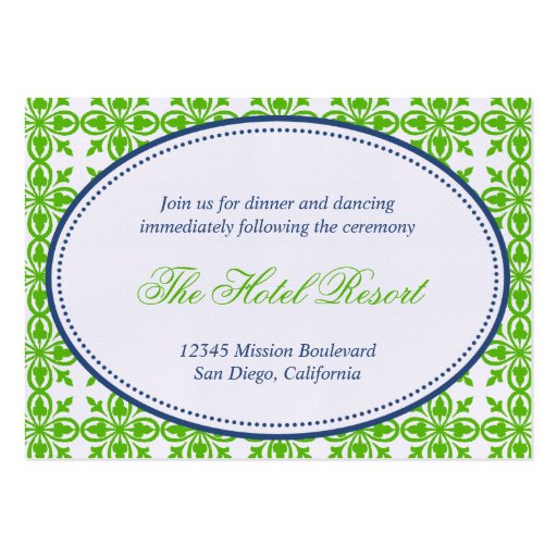 Green navy oval lace preppy wedding reception card business card