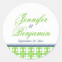 Green navy preppy custom name wedding favor label stickers