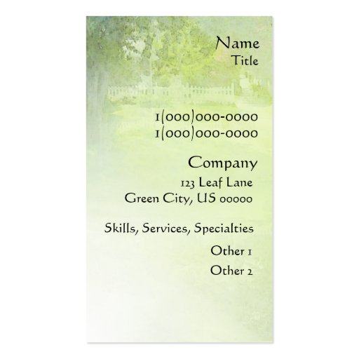 Green Neighborhood Business Card (back side)