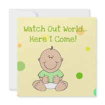 Green Neutral Bald Baby Baby Shower Invitation