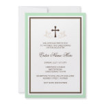 Green neutral baptism/christening invitations