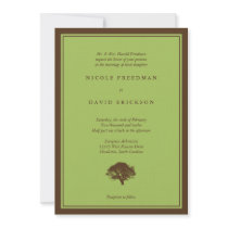 Green oak tree brown simple wedding invitation