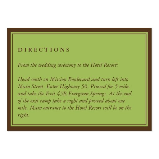 Green oak tree wedding reception enclosure cards business card template (back side)