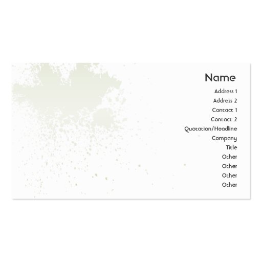 Green On White Splatter - Business Business Card Template (front side)