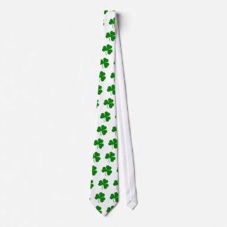 Green on white St Patricks day shamrock tie tie