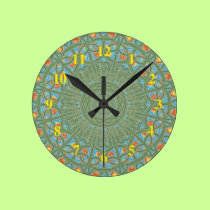 Green, Orange, Blue and Yellow Mandala Wall Clock wall clocks