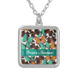 Green & orange butterflies personalized necklace