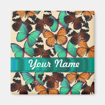 Green & orange butterflies refrigerator magnet
