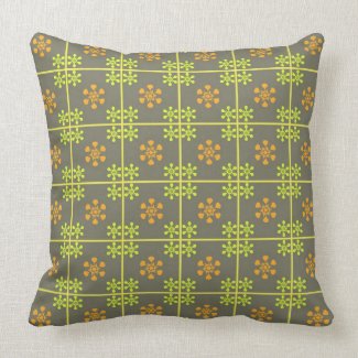 Green orange floral pattern pillow