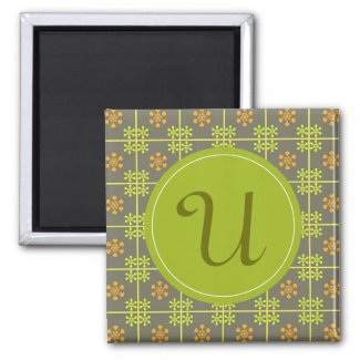 Green orange floral with "U" monogram Refrigerator Magnets