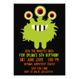 Green Orange Monster Birthday Party Invitations