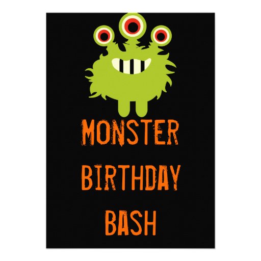 Green Orange Monster Birthday Party Invitations