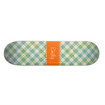 Green & Orange Plaid Custom Skate Board