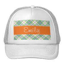 Green & Orange Plaid Mesh Hats