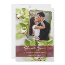 Green Orchid Photo Wedding Thank You Card