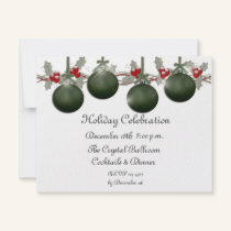 Green Ornaments Holly Invitation